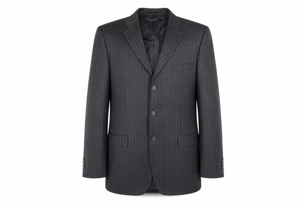 Front view of Jaeger Men's Grey Striped Blazer 42L Jacket