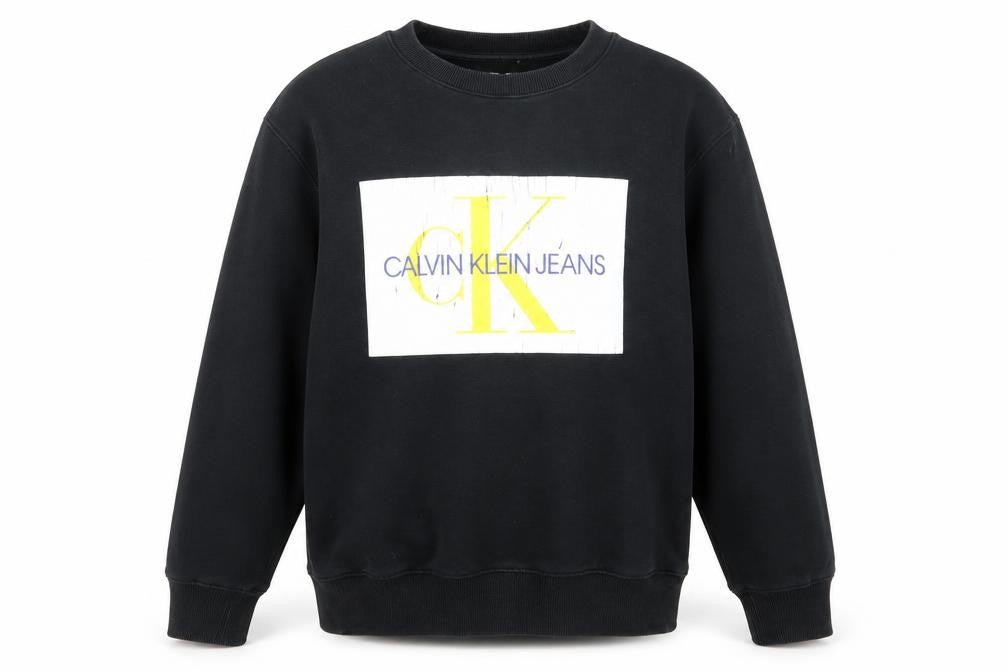 Front view of Calvin Klein Jeans Men's Black Medium Logo Sweatshirt