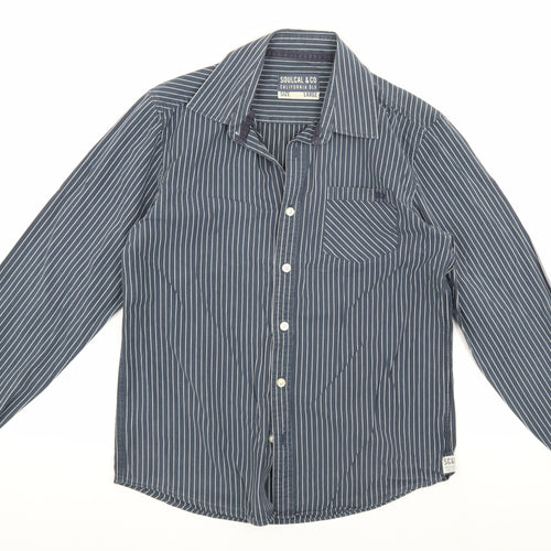 SoulCal & Co Men's Blue Striped Long Sleeve Shirt L