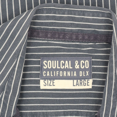 SoulCal & Co Men's Blue Striped Long Sleeve Shirt L