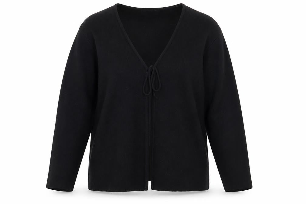 Front view of Elements Women's Black V-Neck Cardigan, size 18