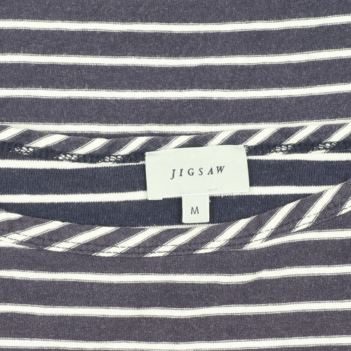 Jigsaw Women's Blue Striped T-Shirt Medium