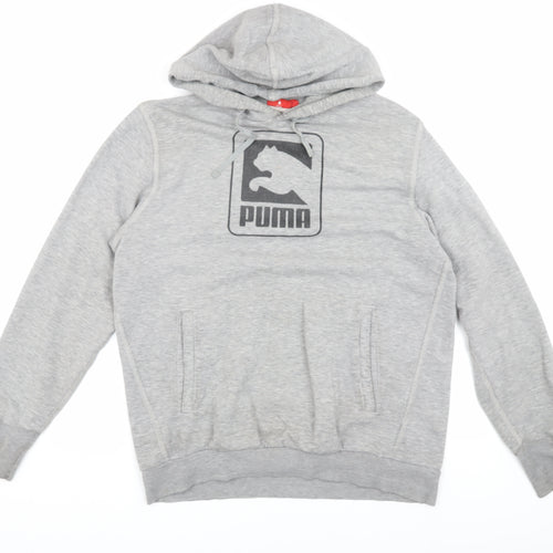 Puma Men's Grey S Pullover Hoodie, Logo, Sports, Hooded, Pockets