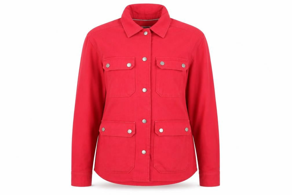 Front view of Tommy Jeans Women's Red Cotton Jacket, size S, Stylish Casual