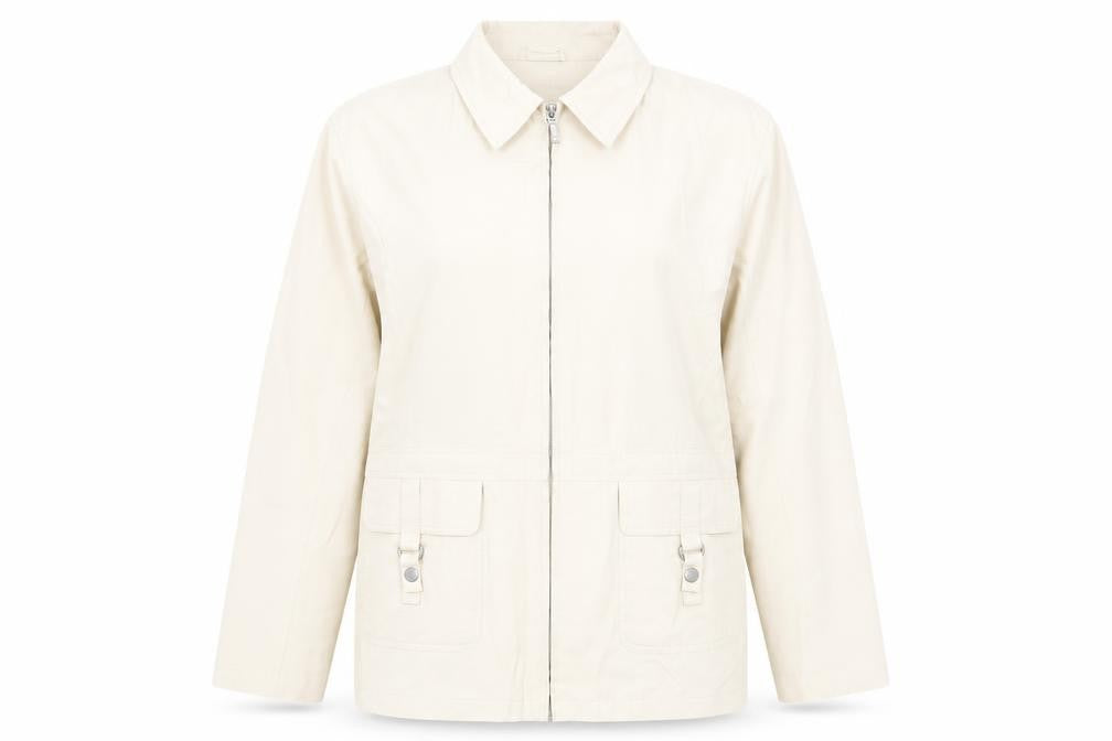 Front view of Bonmarché Women's Beige Mid-Length Jacket, size M
