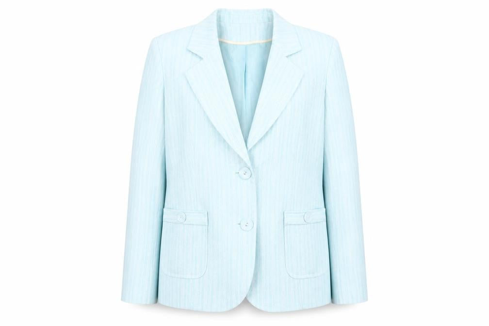 Front view of Bonmarché Women's Blue Striped Blazer, size 20