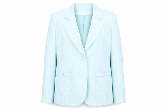 Front view of Bonmarché Women's Blue Striped Blazer, size 20