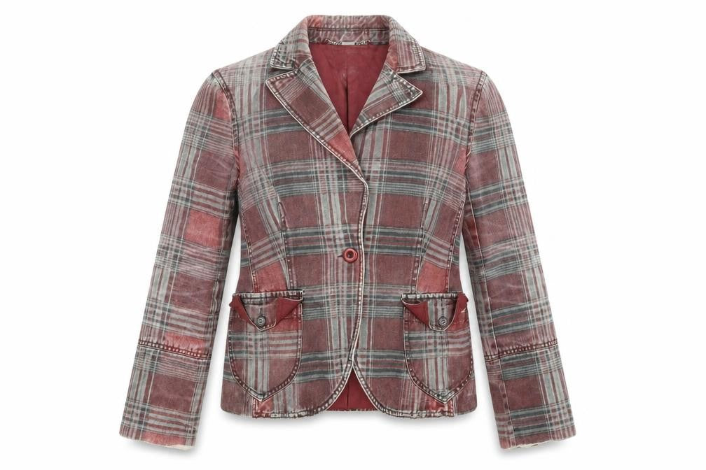 Front view of Mango Women's Multicoloured Plaid Blazer XL