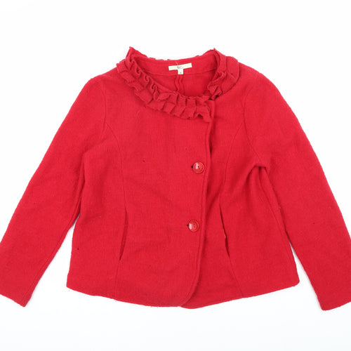 Klass Women's Red Wool Jacket - Medium, Collared Style