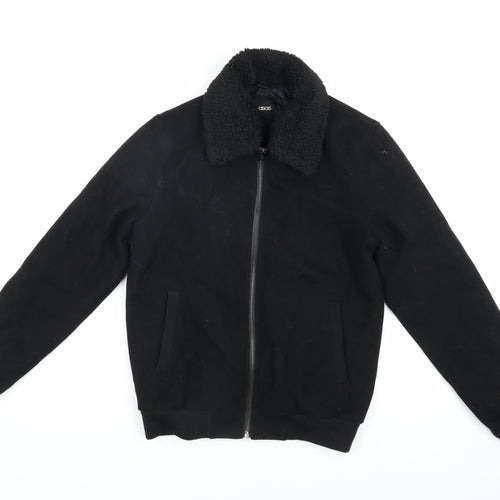 ASOS Unisex Black Wool Bomber Jacket, Size S, Full Zip