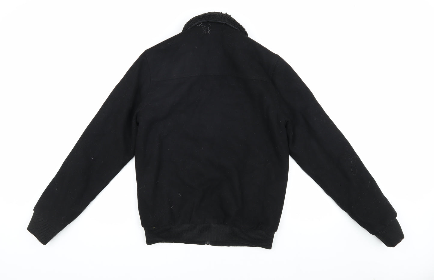 ASOS Unisex Black Wool Bomber Jacket, Size S, Full Zip