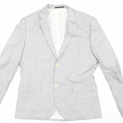 Topman Men's Grey Cotton Blazer, Size 40, Regular Fit