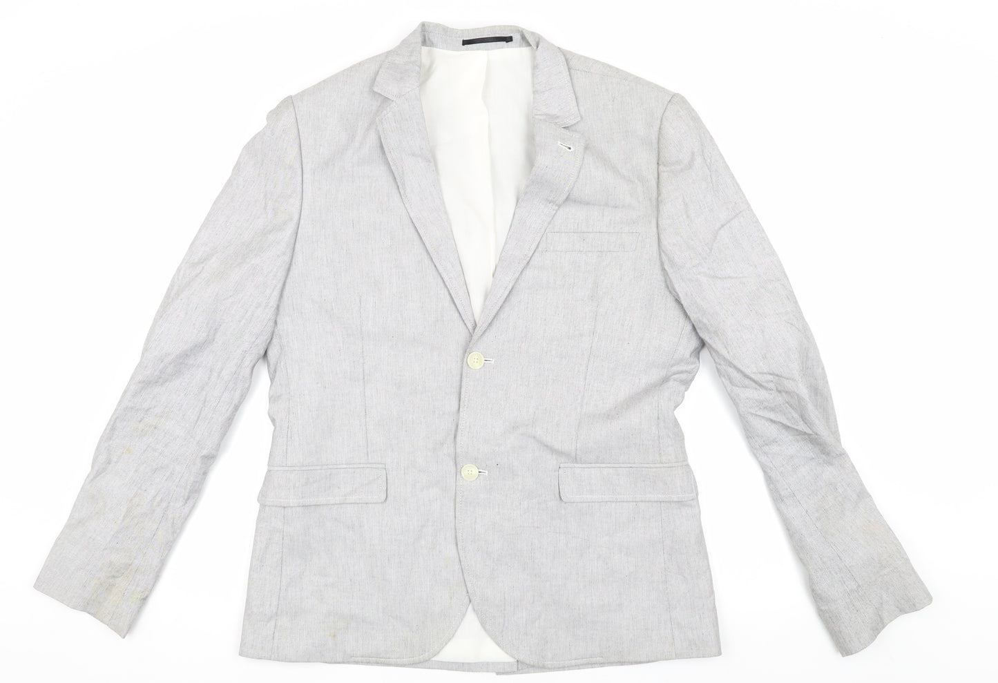 Topman Men's Grey Cotton Blazer, Size 40, Regular Fit