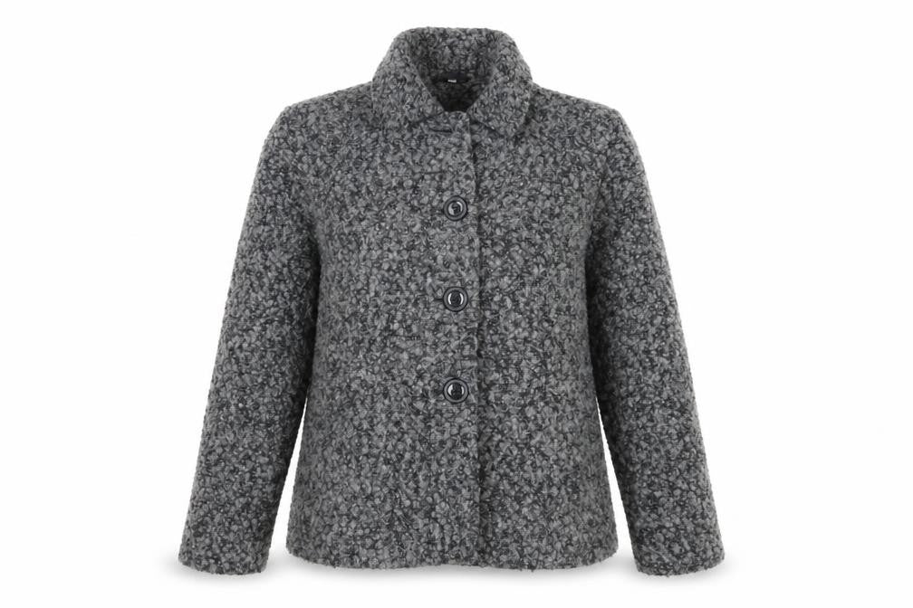 Front view of EWM Women's Grey Mid-Length Coat, size 12