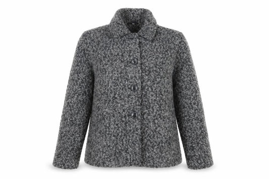 Front view of EWM Women's Grey Mid-Length Coat, size 12