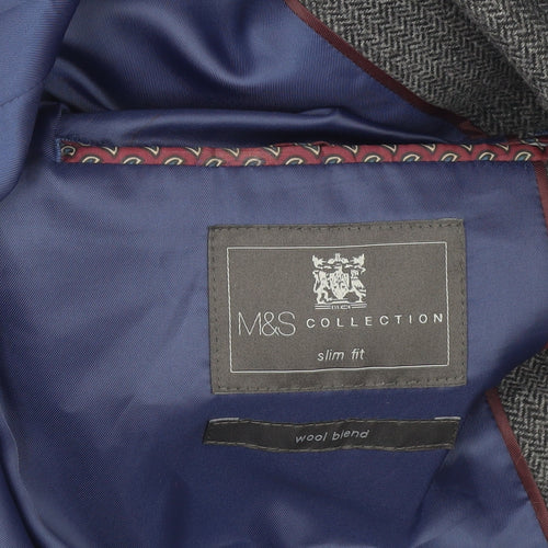 M&S Men's Grey Slim Fit Blazer Herringbone 42 Jacket