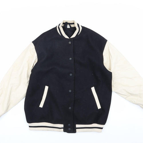 H&M Women’s Black Varsity Jacket, Size S, Casual Style