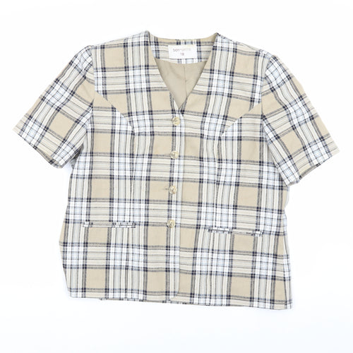 Bonmarche Women's Beige Plaid Blouse Size 18 V-Neck