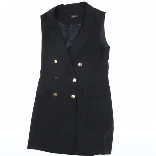 Topshop Women Black Jacket Dress Size 8 Button Sleeveless