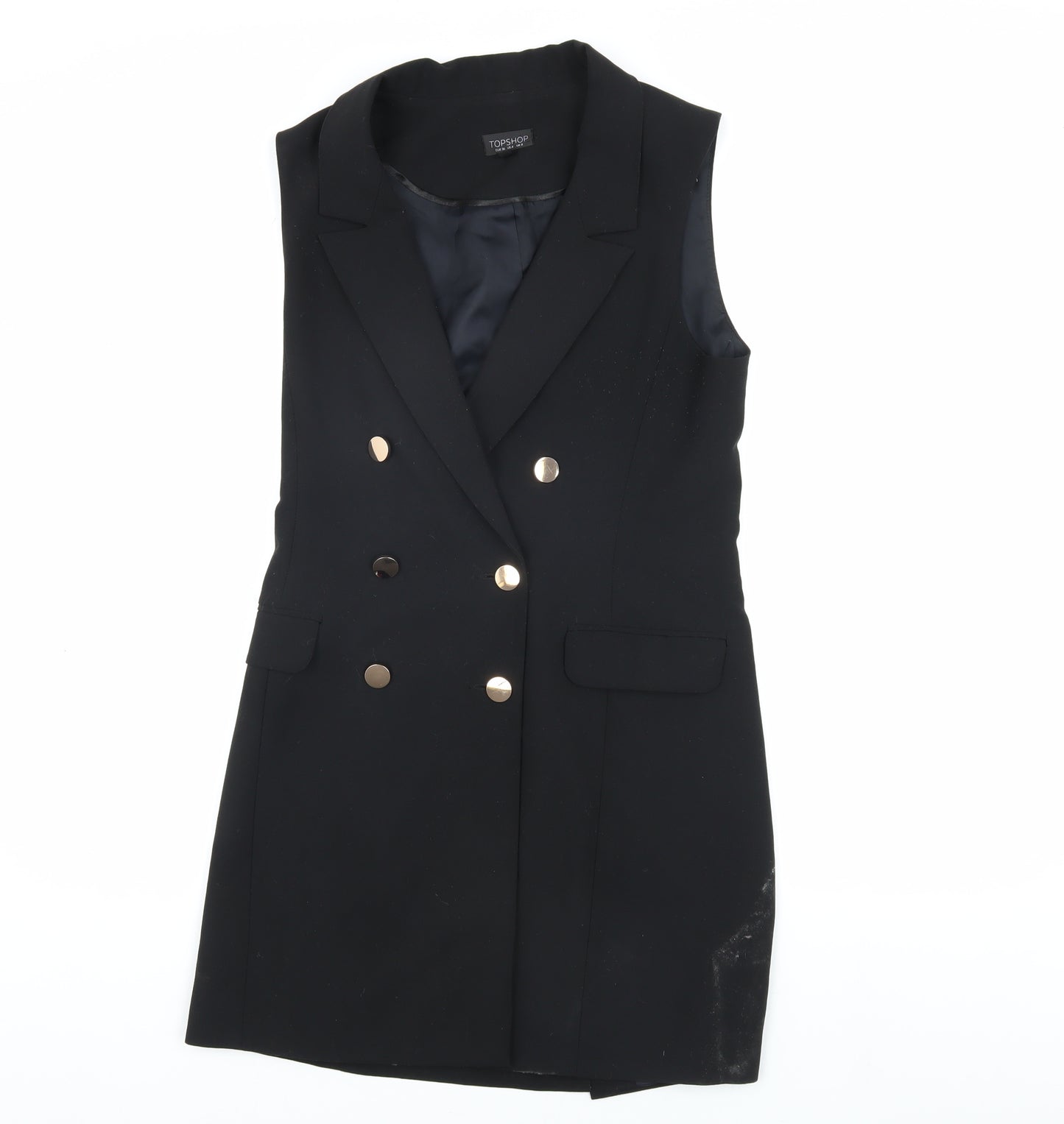 Topshop Women Black Jacket Dress Size 8 Button Sleeveless