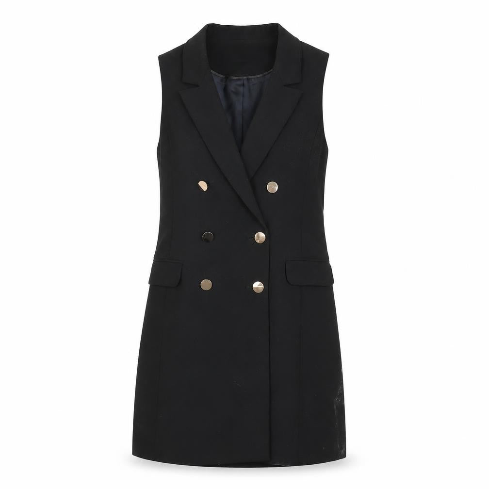 Topshop Women Black Jacket Dress Size 8 Button Sleeveless