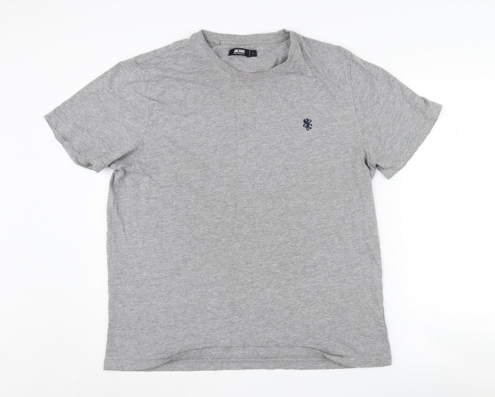 Jacamo Men's Grey L T-Shirt, Cotton Blend, Crew Neck