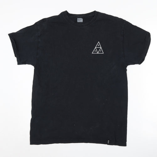 HUF Men's Black Crew Neck T-Shirt, Size M, Logo Accent