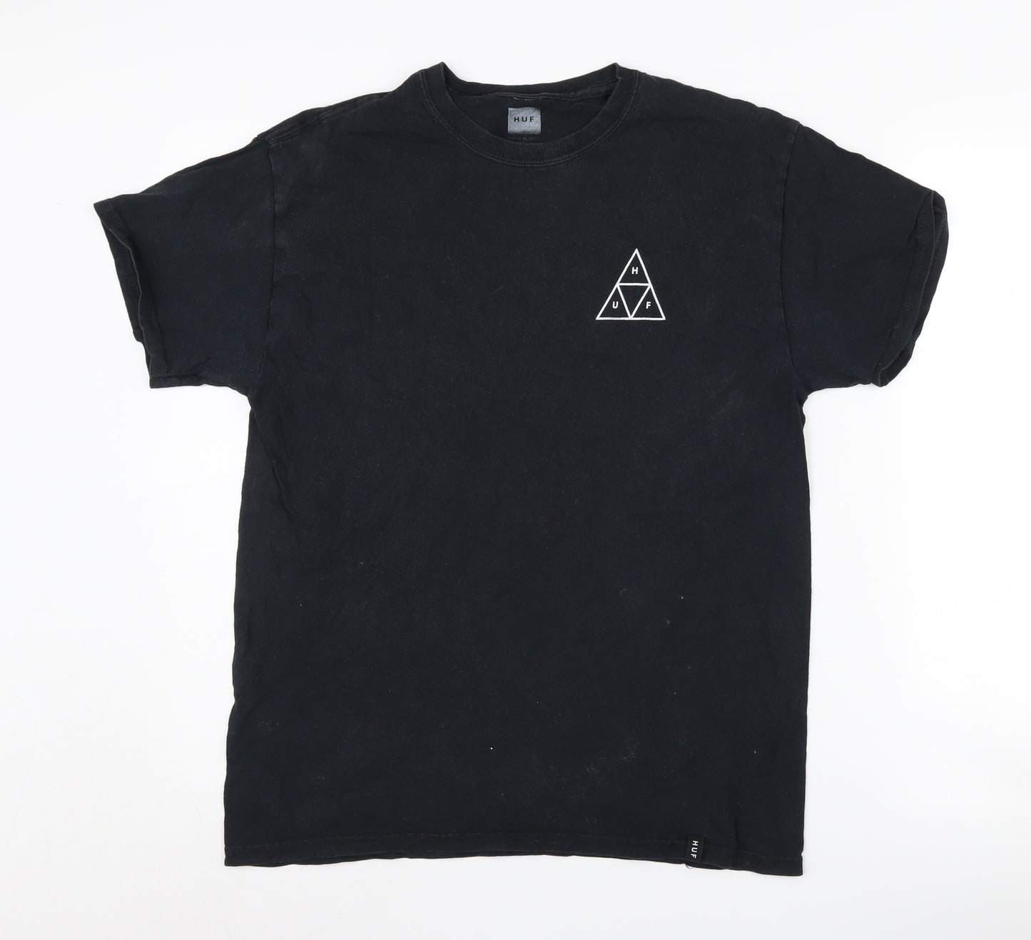 HUF Men's Black Crew Neck T-Shirt, Size M, Logo Accent