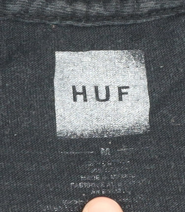 HUF Men's Black Crew Neck T-Shirt, Size M, Logo Accent
