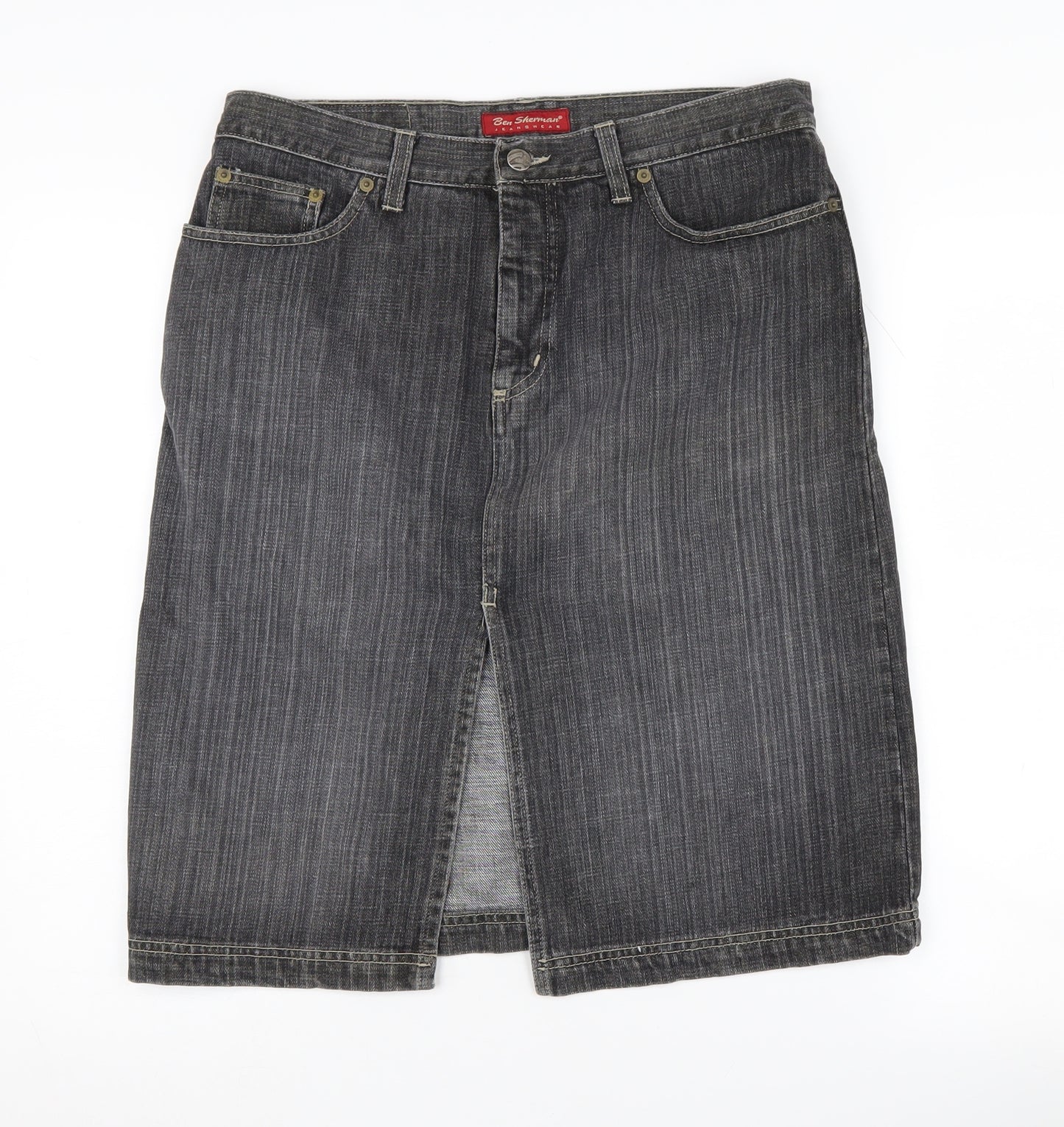 Ben Sherman Women's Black Midi Denim Skirt L