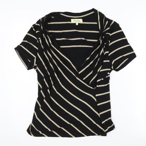 Viyella Women's Black Striped Wrap Top - Large