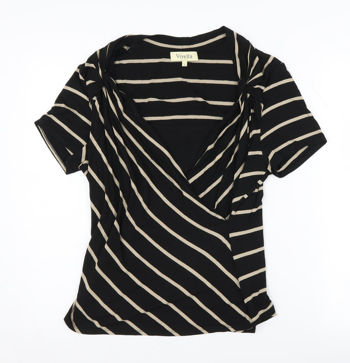 Viyella Women's Black Striped Wrap Top - Large