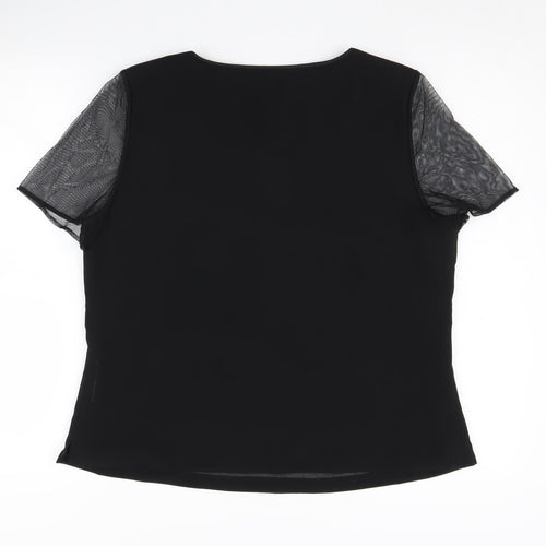 Jacques Vert Women's Black Embroidered V-Neck Blouse Size 16