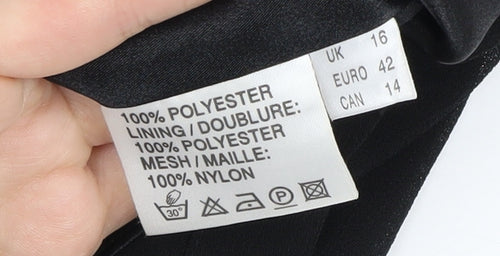 Jacques Vert Women's Black Embroidered V-Neck Blouse Size 16