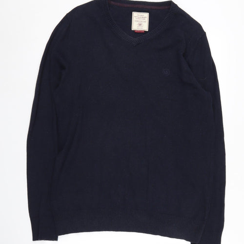 Fat Face Men's Blue Medium Pullover Jumper V-Neck