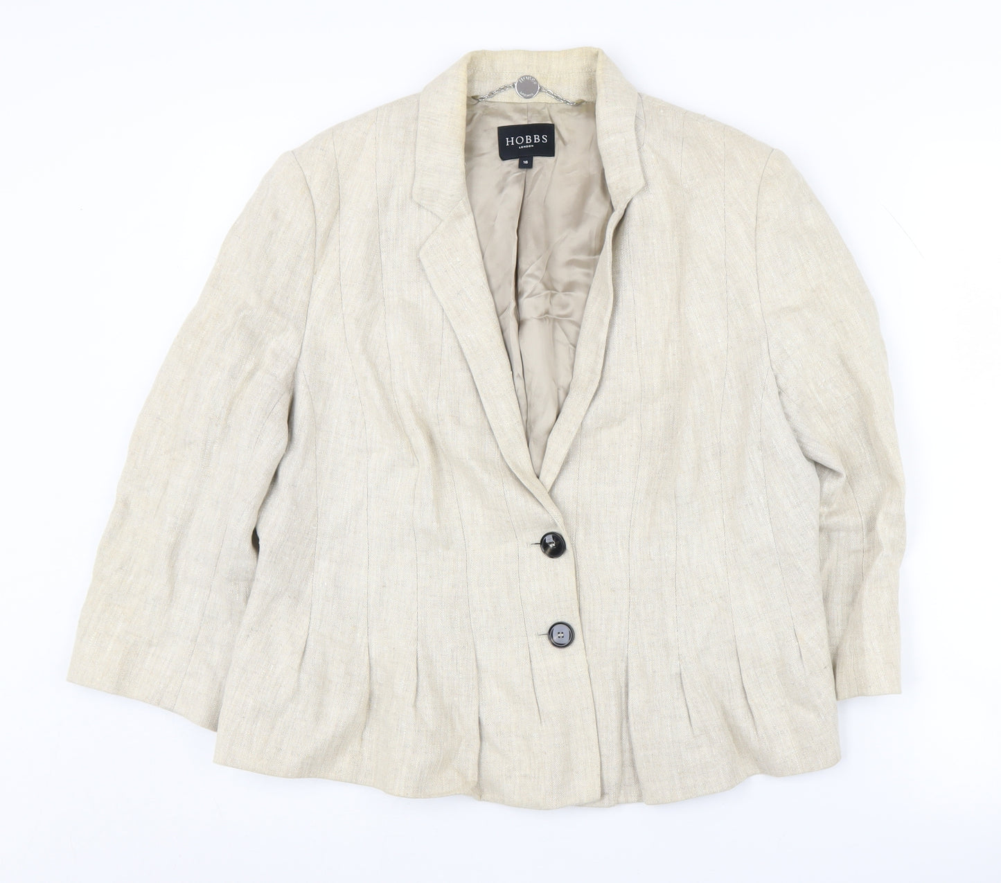 Hobbs Women's Beige Blazer Size 16 - Linen Two-Button