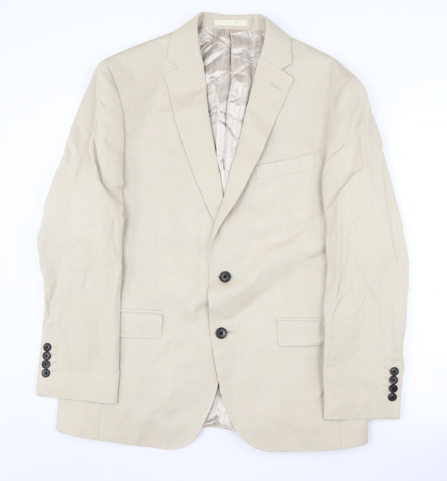 Jaeger Men's Beige Silk Linen Blazer, Size 40S