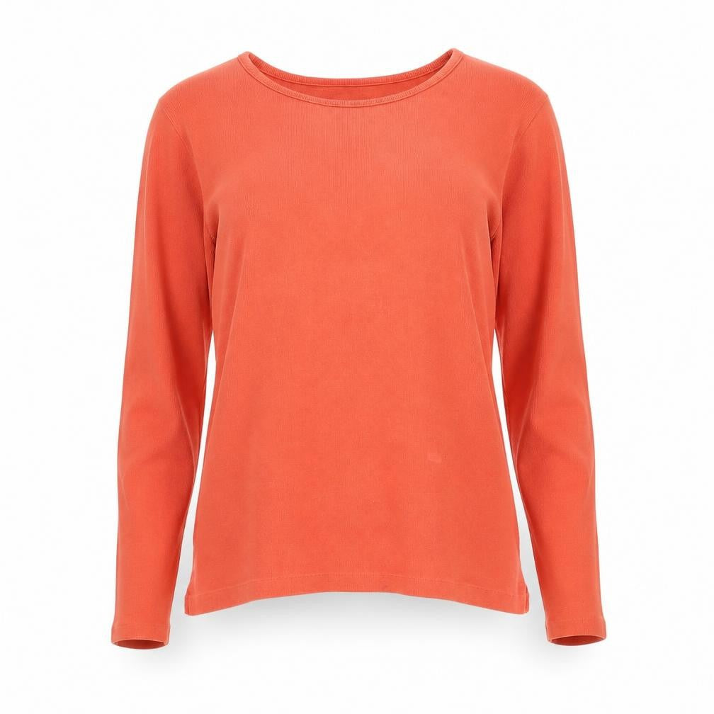Front view of Jigsaw Women's Orange Knit Long Sleeve T-Shirt, size 2