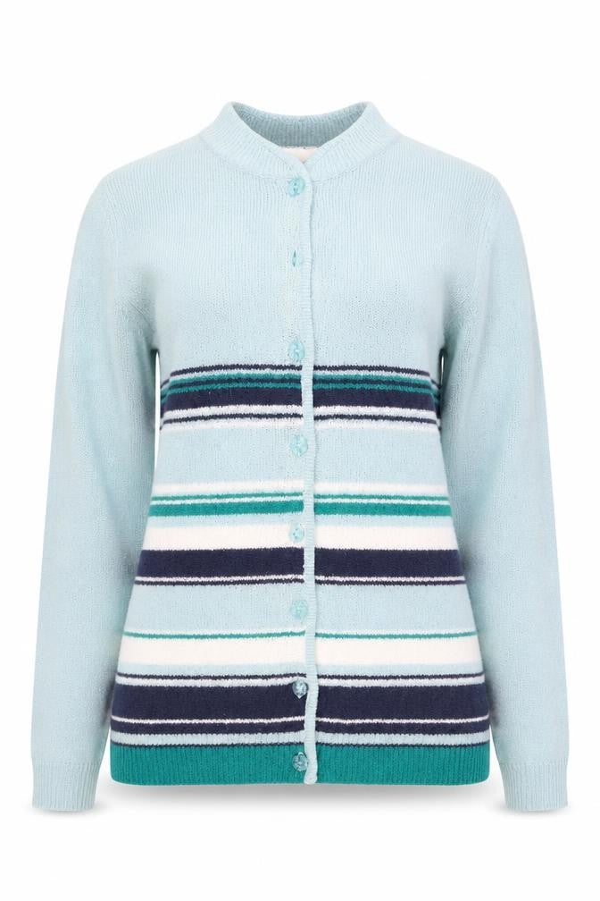 Front view of Honor Millburn Women's Blue Striped Cardigan M