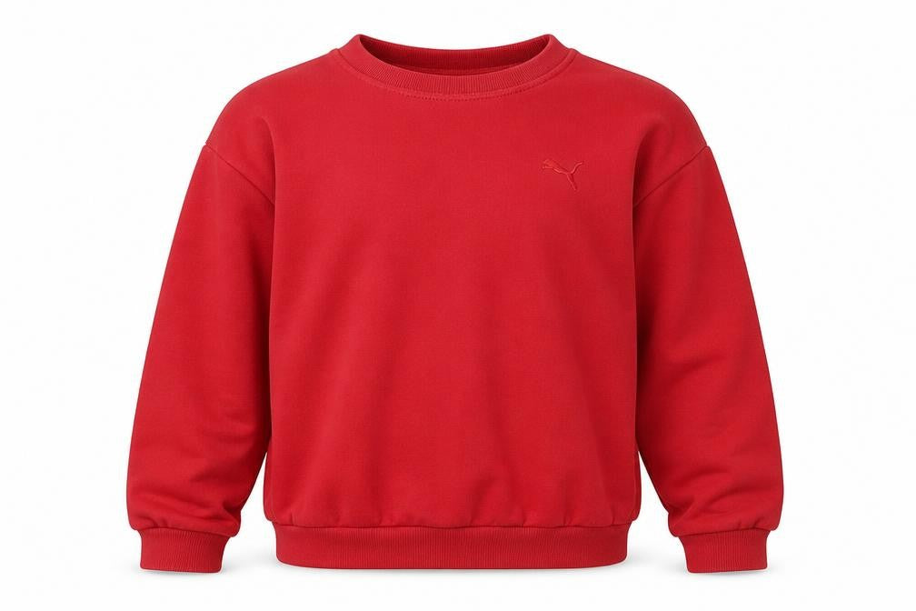 Front view of Puma boys’ red sweatshirt, 12-13 years, crew neck pullover