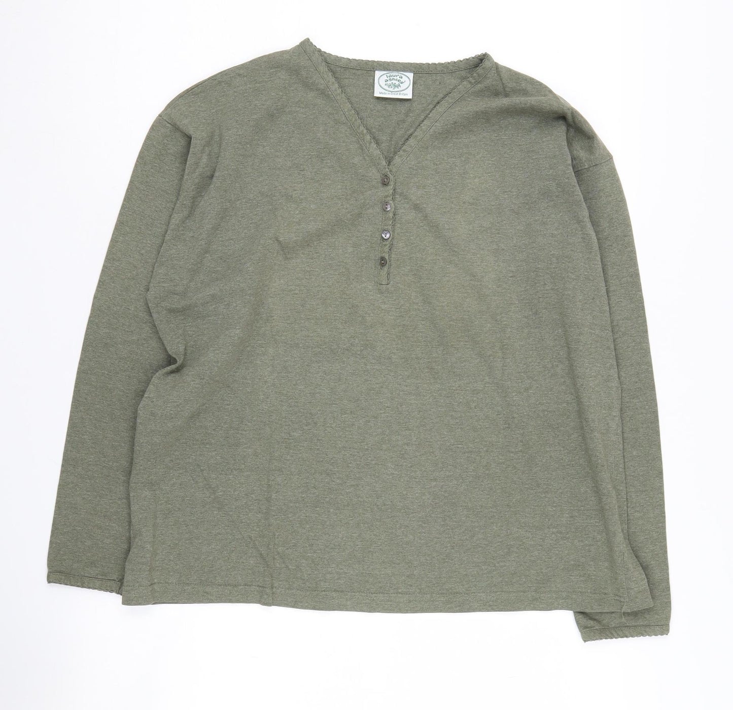 Laura Ashley Women's Green V-Neck Long Sleeve T-Shirt