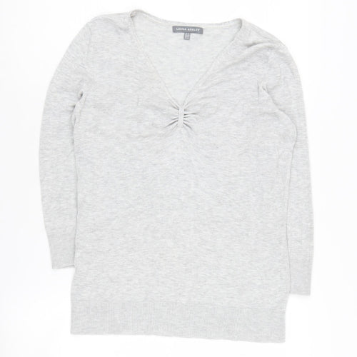 Laura Ashley Women's Grey V-Neck Jumper Size 12