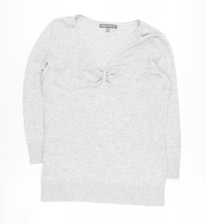 Laura Ashley Women's Grey V-Neck Jumper Size 12
