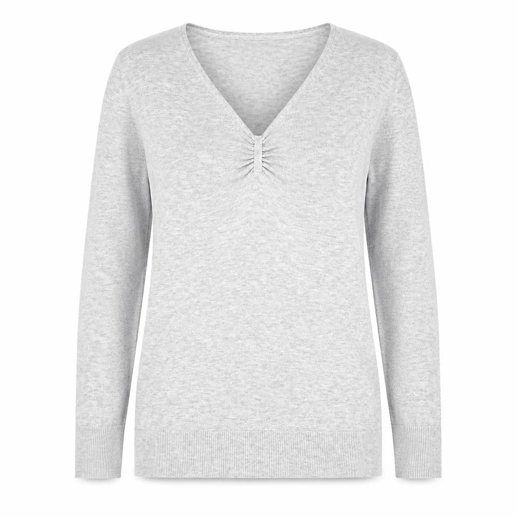 Front view of Laura Ashley Women's Grey V-Neck Jumper, size 12