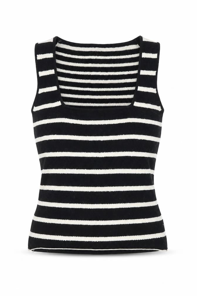 Front view of Whistles Women's Black & White Striped Vest S