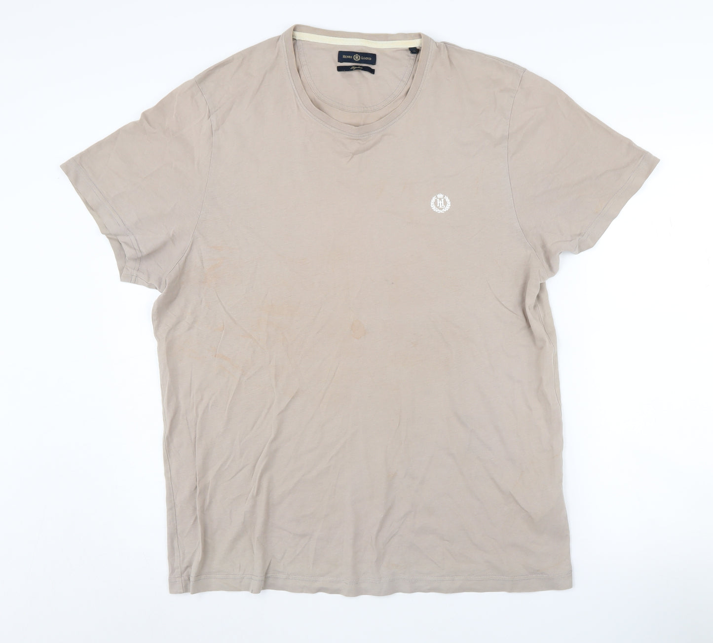 Henri Lloyd Men's Beige XL Cotton T-Shirt, Logo Accent