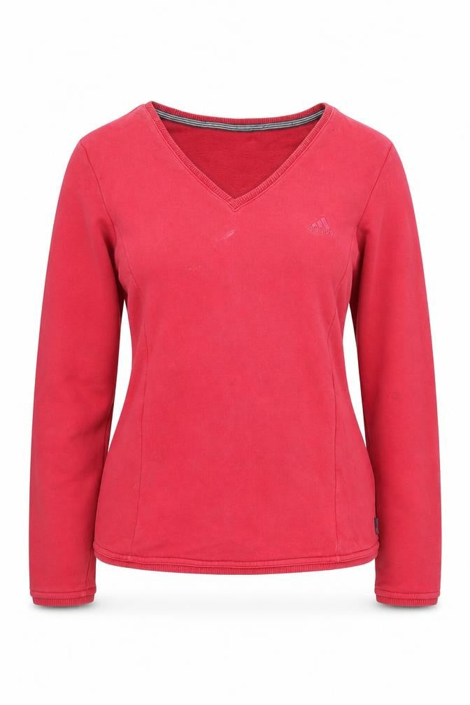 Front view of Adidas Women's Red Sweatshirt, size 12, V-Neck Casual