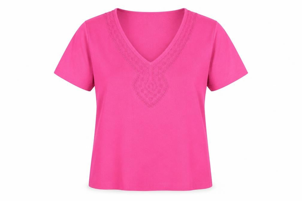 Front view of Windsmoor Women's Pink V-Neck T-Shirt, L+
