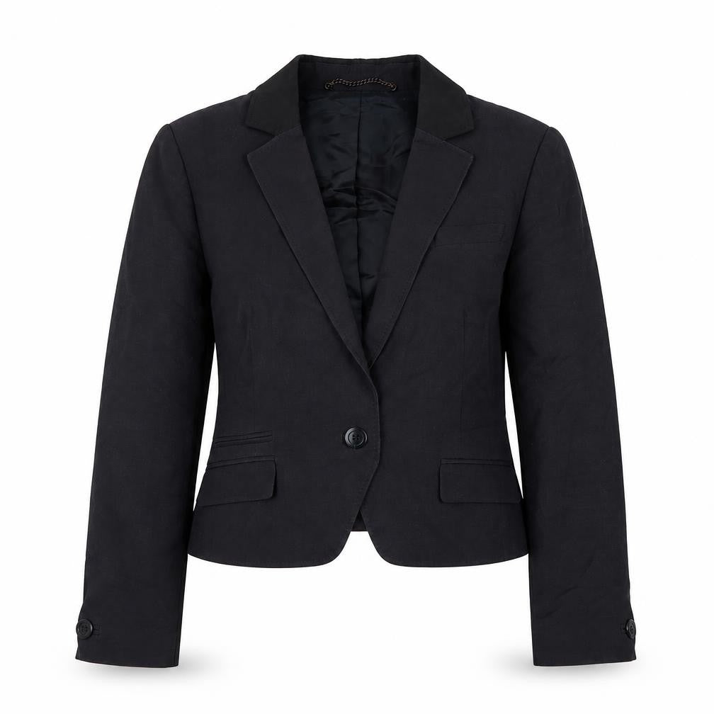 Front view of Whistles Women's Black Blazer, UK 12, Single-Breasted
