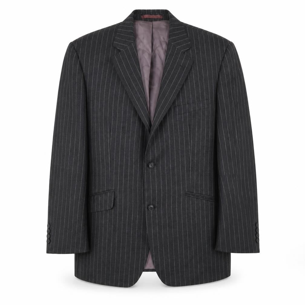 Front view of Jaeger Men's Grey Striped Slim Suit Jacket 44S